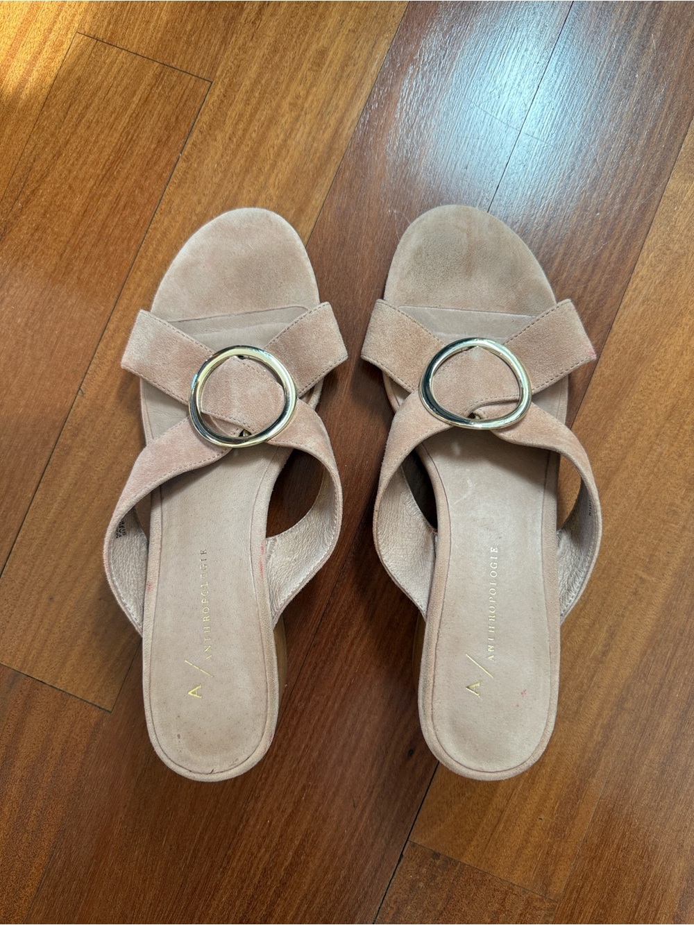 Anthropologie Heeled Buckled Sandal - Pink Suede - SZ 8.5